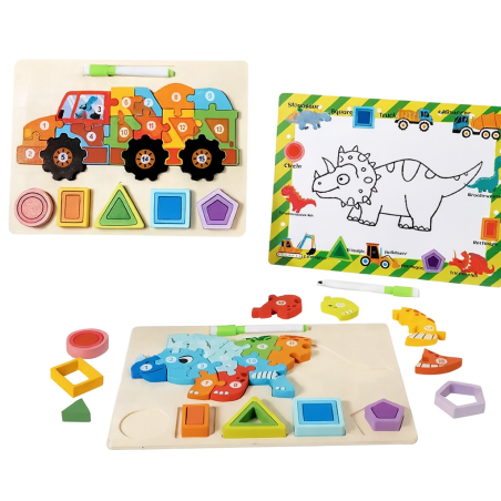 Rompecabezas, figuras geométricas y pizarra (ocho motivos)